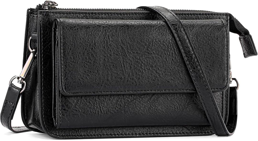 GAEKEAO Small Crossbody Bags for Women Vegan Leather Cell Phone Purse Wallet Women's Shoulder Handbags with Credit Card Slots (C01 Black)