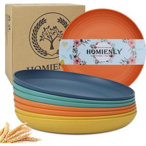 Homienly Deep Dinner Plates Set of 8 Alternative for Plastic Plates Microwave and Dishwasher Safe Wheat Straw Plates for Kitchen Unbreakable Kids Plate Set with 4 Colors (Classic Bright, 9 inch)