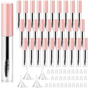 Maitys 30 Pack 10 ml Empty Mascara Tubes with Brush Wand Refillable Eyelash Cream Container Bottle with Funnels Leak Stoppers for Castor Oil/eyebrow Growth Serum/coconut Oil DIY Cosmetics(Pink)