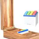 Neando Acacia Wood Business Card Holder with Lid  2x3.5 Index Card Organizer with 5 Compartments, Holds 600 Cards, Magnetic Closure, 20 Blank Tabs  Rustic Desktop Filing Box for Office & Home