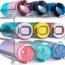 Water Bottle Organizer for Cabinet, 3 Pack Water Bottle Organization and Storage Shelf, Plastic Water Bottle Holder Rack for Fridge, Kitchen, Desktop (Clear Lucite)
