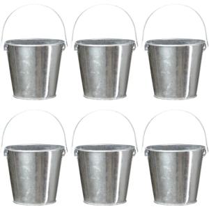 Galvanized Tin Metal Buckets with Handle, 6 Pack 5.91 Inch Iron Pail, Easter Bucket, Pencil Holder and Flower Pots, Craft Supply Holders for Events, School Storage and Party (Silver)
