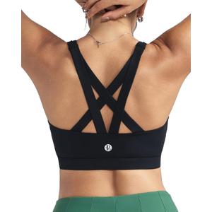 RUNNING GIRL Sports Bras for Women,Padded Strappy Sports Bras Criss-Cross Back Medium Support Sports Bras with Removable Cups (Black, M)
