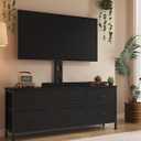 TV Stand with Mount, Fabric Dresser with 6 Drawers for 32/45/55/60/65/75 inch TVs, Black Dresser Entertainment Center, Modern Media TV Console Table