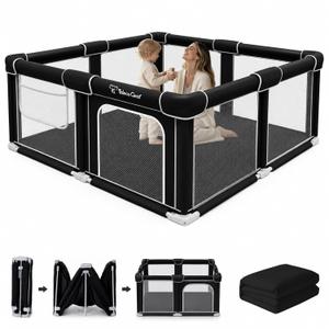 Foldable Playpen for Babies and Toddlers, 50"x50" Portable Play Yard with Mat, Kids Collapsible Play Pen with Sturdy Metal Frame & Mesh Walls, Indoor & Outdoor Baby Fence Play Area (Black, 50"x50")