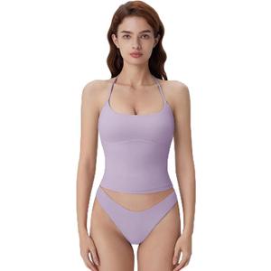 SUUKSESS Halter Tops for Women Tank Tops with Built in Bras Double Lined Backless Top Y2K Going Out Camisole M