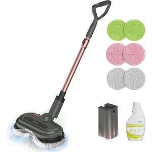 Cordless Electric Mop, Electric Floor Cleaner with Water Sprayer & LED Headlights, Up to 60 mins Lasting Time, Powerful Spin Mop with Extendable Tube, Self-Propelled, Floor Cleaning Solution included