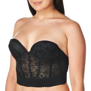 Carnival Women's Low Plunge Backless Longline Lace Bra (34B, Black)