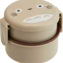 Skater My Neighbor Totoro 2 Tier Round Bento Lunch Box with Folk (17oz) - Authentic Japanese Design - Microwave Safe - Brown