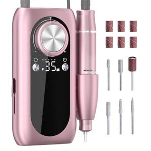 Rechargeable Nail Drill, 35000RPM Electric Nail File Machine Professional Acrylic Gel Nails Remover with Drill Bits, Portable Efiler Manicure Supplies for Polishing Grinding, Home Salon Use (Pink)