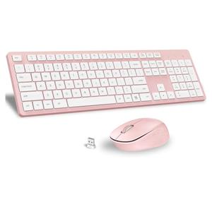 LeadsaiL Pink Wireless Keyboard and Mouse Combo, Full-Sized Ergonomic Computer Keyboard, 2.4GHz Cordless Keyboard Silent Mouse Set with 2-in-1 USB Receiver, 12 FN Shortcuts for Windows Laptop, PC/Mac