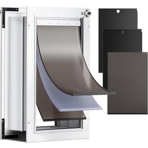 3-Flap Dog Door for Wall, Large Doggy Door, All Aluminum Heavy Duty Pet Door, Extreme Weather Doggie Door for Interior Exterior Wall, with Insulation Flaps & Lockable Closing Panels, Pets Up to 110LB