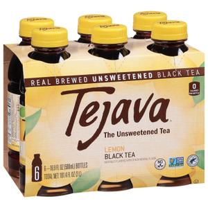 Tejava Lemon Black Iced Tea, 6 Pack, 16.9oz PET Bottles, Unsweetened, Non-GMO, Kosher, No Sugar or Sweeteners, No calories, No Preservatives, Brewed in Small Batches (BBD: 03/06/2026)