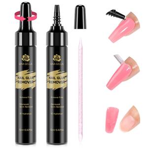 UNA GELLA Quick Removal Gel Nail Glue Remover for Press On Nails: 12ml*2pcs Acrylic Nails Semi Solid Nail Glue Acetone-Free, Not for Gel Polish Base Coat Soak Off Remover Kit Drip Use