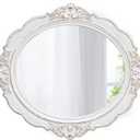 Vintage Oval Wall Mirror 21 x 24 inch, Handmade Distressed White Wood Frame Entryway Mirror with Beaded Detailing, Decorative Small Mirrors for Wall Decor Living Room, Horizontal or Vertical