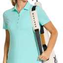 M MAELREG Womens Golf Shirt Short Sleeve 5 Buttons Quick Dry Casual Solid Moisture Wicking Tennis Polo Shirts for Women (L), Blue Light 