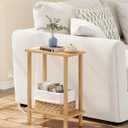 TUTOTAK Small End Table with Charging Station, Narrow Side Table with USB Ports and Outlets, Skinny Sofa Table, Slim Nightstand, Living Room, Bed Room, Natural TB01BN060 (2-tier)