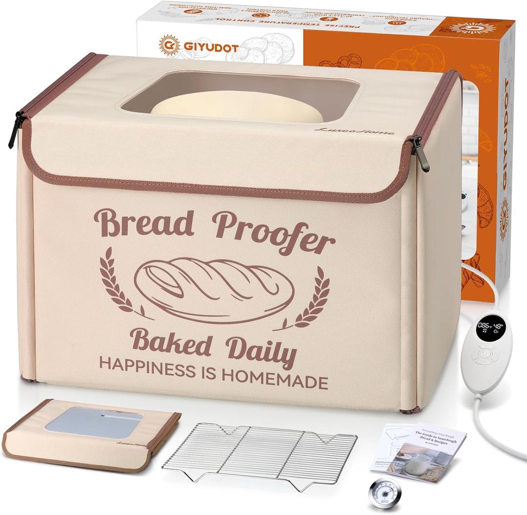 Folding Bread Proofing Box with 50-113 Temp Control & 48H Timer, Dough Proofer with Metal Rack, Humidor, Recipes, Ideal for Sourdough, Bread Baking, Pizza, Yogurt, Kombucha, Precise Control