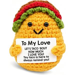 3 x Mothers Day Wife Gifts for Wife from Husband - Handmade Positive Crochet Taco Plush, Romantic Valentines Day Birthday Anniversary Gifts for Her, Taco Stuffed Animal for Desk Decor, Home Decor