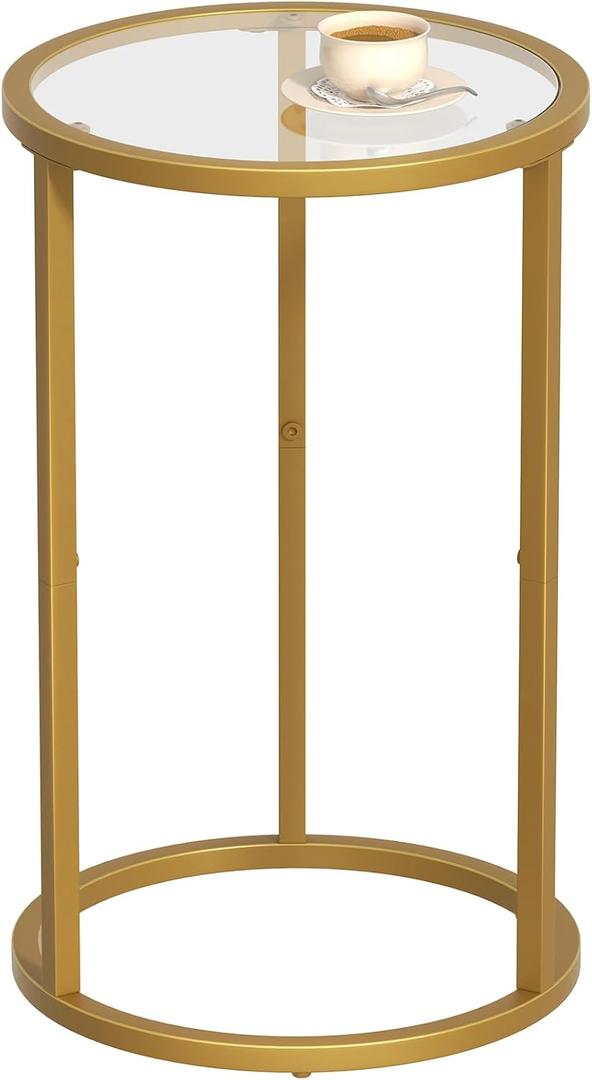 SAYGOER Round Side Table Small Gold End Table for Small Spaces 11.8" x 19.7" Narrow Couch Night Stand Modern Bedside Table for Living Room Bedroom, Easy Assembly
