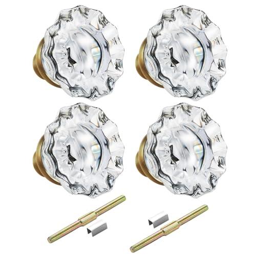 newliplace 2 Pack Mortise Lock Glass Door Knobs Replacement Set with Spindle, Antique Brass Crystal Door Knobs for Replacing Broken Old Vintage Lock Sets on Interior Door, Antique Brass Finish