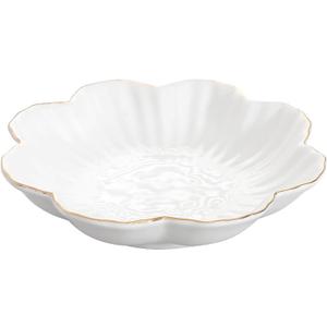 Porcelain Serving Dish,Ceramics Flower Relish Tray with Metallic Rim,Serving Bowls for Wedding,Party Perfect for Small Cereal, Pasta, Salad, Candy and Snacks White 9 inch
