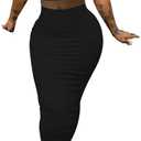 PINSV 2 Piece Outfits For Women Sexy Dress Short Sleeve Crewneck Crop Top Maxi Bodycon Dress Long Skirt Set Casual Dresses (Large, Black)