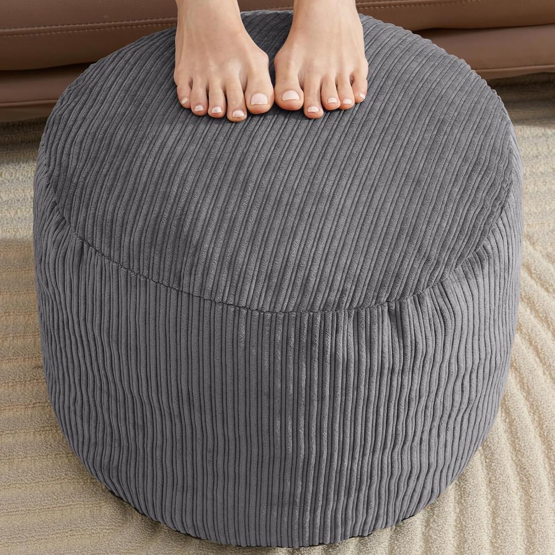 WSOFRLAC Pouf Ottoman Foot Stools with Foam Small Ottoman for Living Room Corduroy Ottomans Pouf 26x18 Floor Poufs Foot Rest for Chair Dark Grey Hassocks and Ottomans