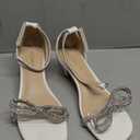 DREAM PAIRS Girls Sandals Ankle Strap Square Toe Low Heel Bow Flower Dress Shoes (4 Big Kid, White)