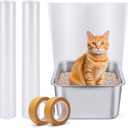 Cat Litter Box Pee Shields, One-Piece Seamless, Cuttable 70.8'' x 15.8'' Oversized Panel, Transparent, Easy to Clean, 16.4ft Super Tape (2PC) Roll It The Opposite Way Before Use