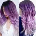 Long Curly Wavy Ombre Purple Wigs for Women Synthetic Natural Middle Part Daily Party Halloween Cosplay Wig with Wig Cap 21"