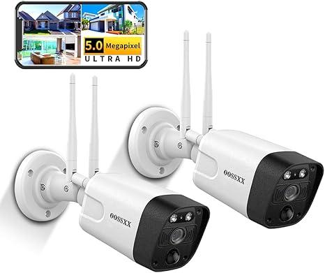 (2-Way Audio & 2-Antenna Enhance) 5MP Outdoor Wireless Security Camera System, Dual Antennas Enhanced PIR WiFi Video Surveillance Cameras