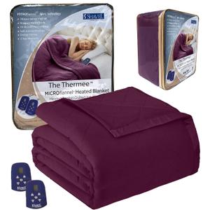 Thermee Micro Flannel Heated Blanket, King Size, 10 Settings, Rapid Heating, Luxuriously Soft, Burgundy