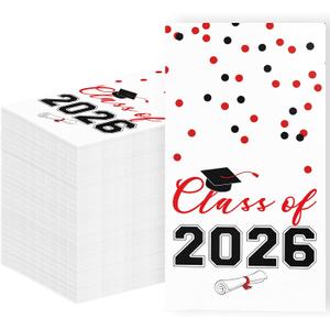2026 Graduation Disposable Paper Napkins, Guest Dinner Hand Towels for College School Grad Class Congrats Celebration, Cocktail Party Decorations (80, Red & Black)