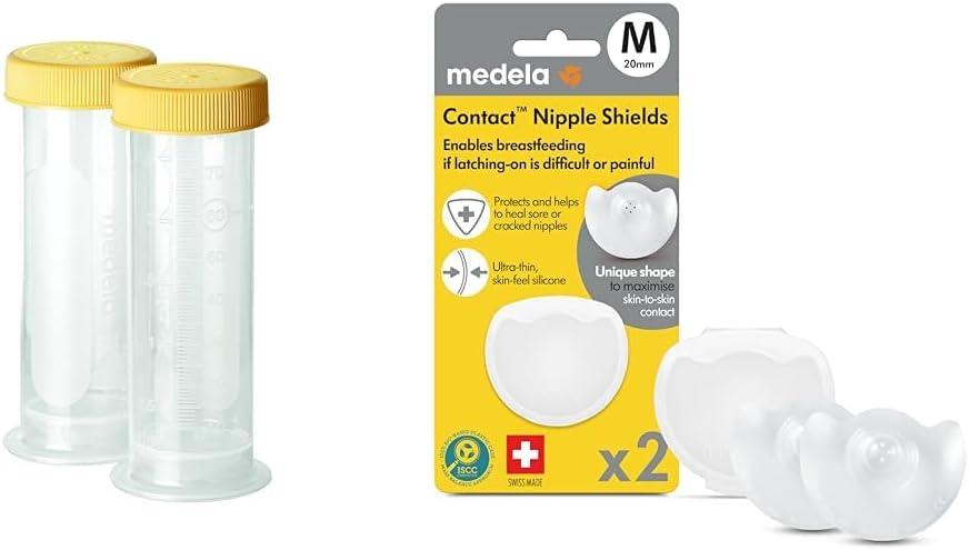 Medela Breast Milk Storage Bottles and Contact Nipple Shields for Breastfeeding Difficulties, 12 Count 2.7 Ounce Containers and 20mm Small Nippleshield 2 Count