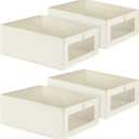 4 Pack Linen Closet Organizers and Storage, Foldable Linen Storage Bins for Organization, Large Storage Baskets with Window Storage Containers for Organizing Clothes, Jeans, Books, Shelves, Wardrobe