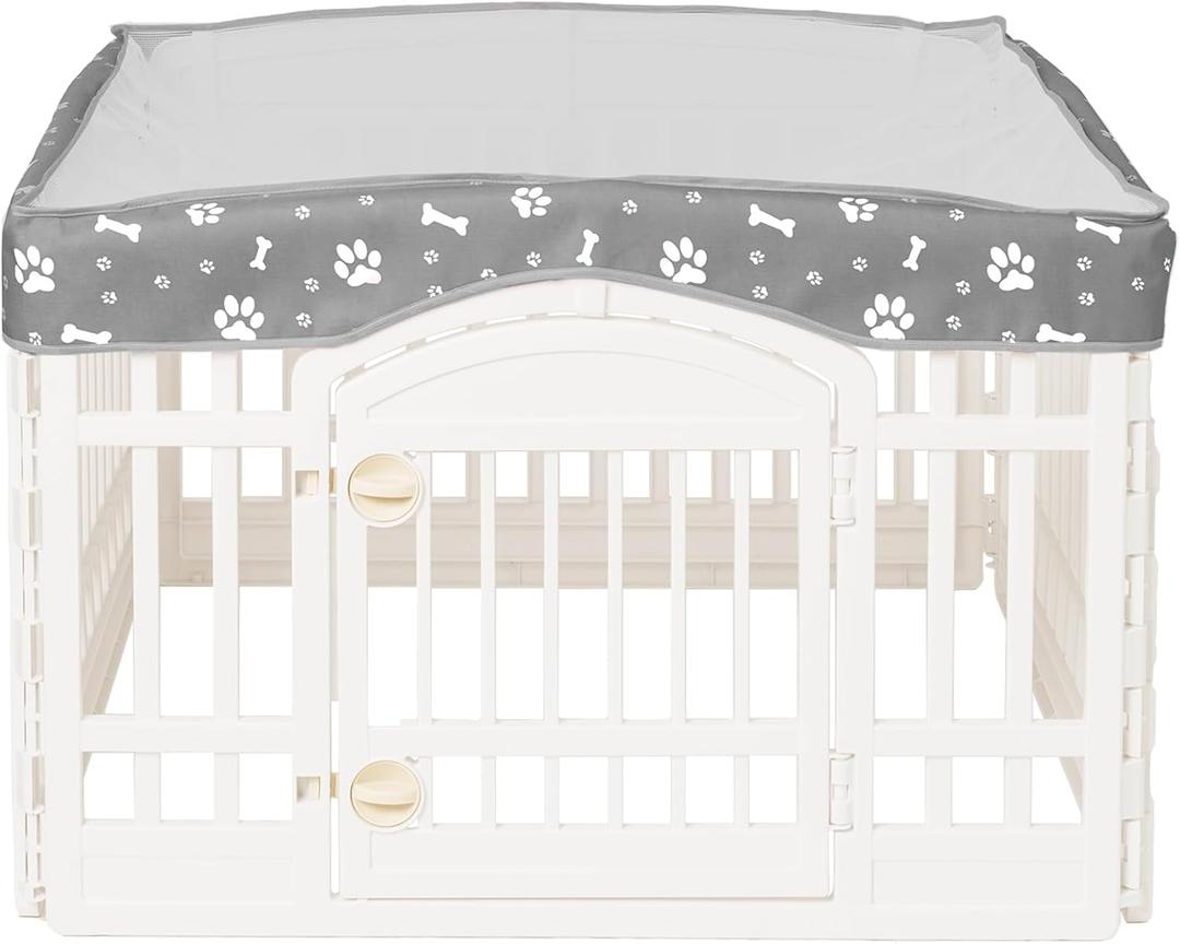 Dog Playpen Mesh Top Cover for 36" Inch Pet Playpen with 4 Panels, Dog Crate Cover Pet Tent Puppy Play Pen Cover, Ideal for Indoor/Outdoor Use. Note: Playpen Not Included (Gray)