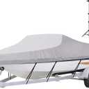 iCOVER Trailerable Boat Cover with Support Pole- 17'-19' Heavy Duty Waterproof Tarp Covers, Fits V-Hull, Fish&Ski, Pro-Style, Fishing, Runabout, Bass Boats, up to 17ft-19ft Long X 96" Wide (Grey)