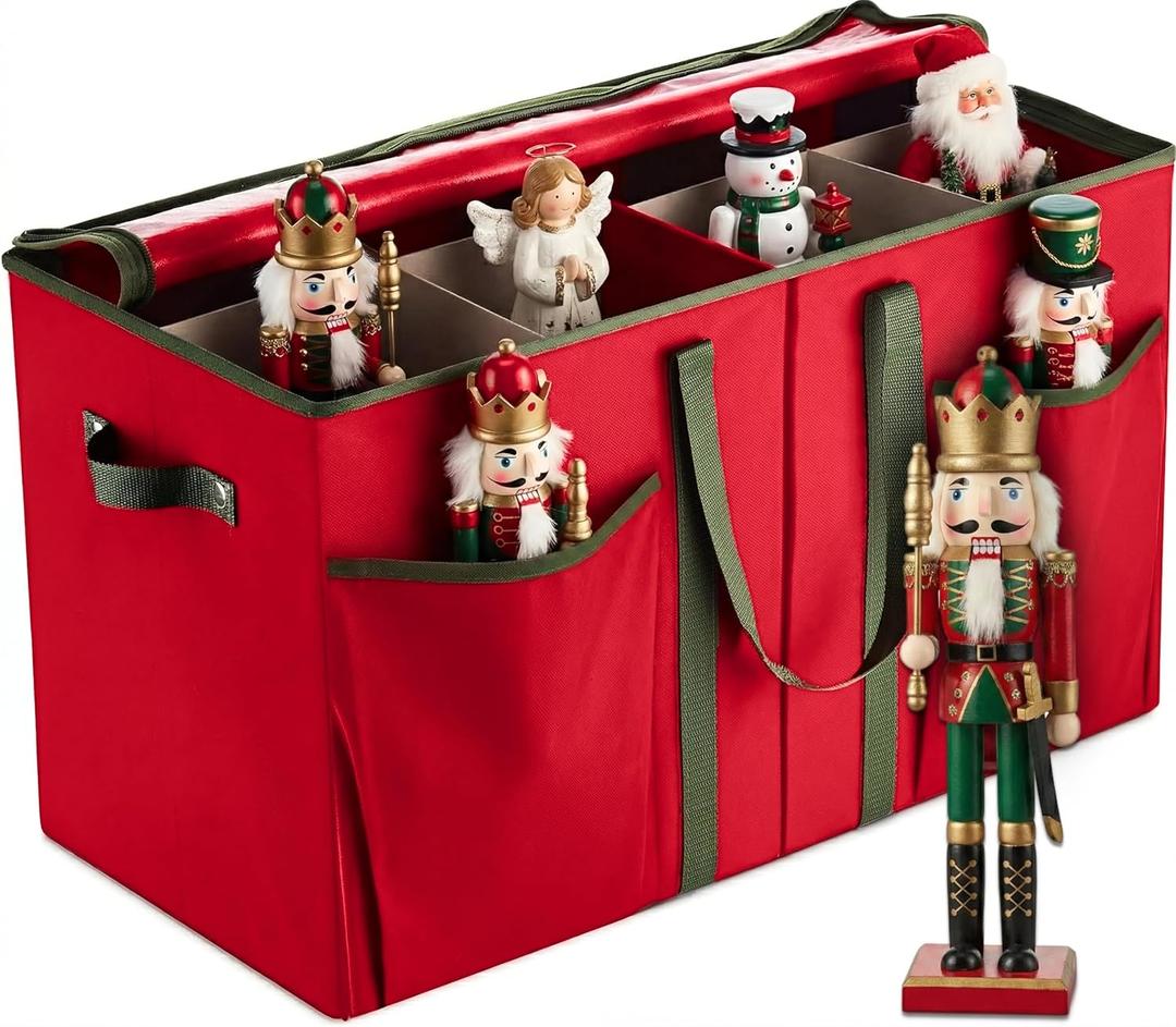 ZOBER Nutcracker Storage Containers - Ornament Christmas Figurine Storage Box - Christmas Village Containers Fits Up to 8 15-Inch Figurines & Xmas Decorations Accessories - Red