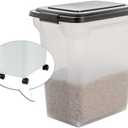 Iris Ohyama, Pet Food Storage Container Airtight for Animals with Wheels, Scoop and Flap lid, Plastic (PP) BPA-Free, L46 x W34 x H50.5 cm, ATS-L, Black
