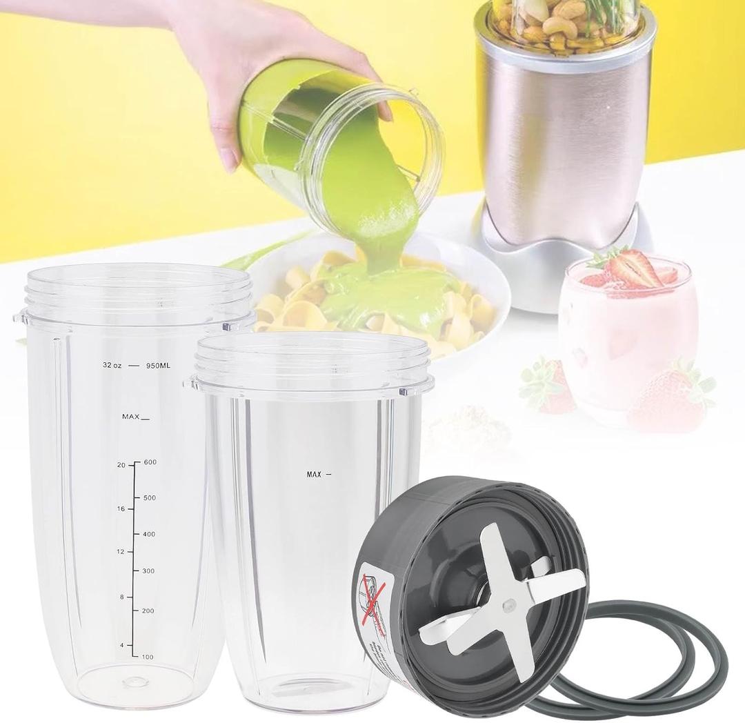 Blender Replacement Parts, 32 oz & 24 oz Blender Cups with Extractor Blade & Rubber Gaskets, Portable Blender Cup Set Compatible with Nutri Bullet 600W / 900W Pro Blenders for Smoothies Shakes