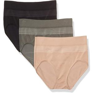 Warner's Women's Blissful Benefits Seamless Bikini Panty 3 Pack (Stone/Toasted Almond/Black, Medium)