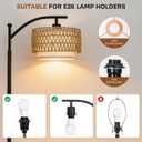 Boho Rattan Lamp Shade, 12.6" Top x 12.6" Bottom x 7.68" High, Natural Rattan & Linen Double Layer Lamp Shades for Floor Lamps Table Lamps Chandelier, UNO Fitter Lampshade Replacement, Easy Assembly