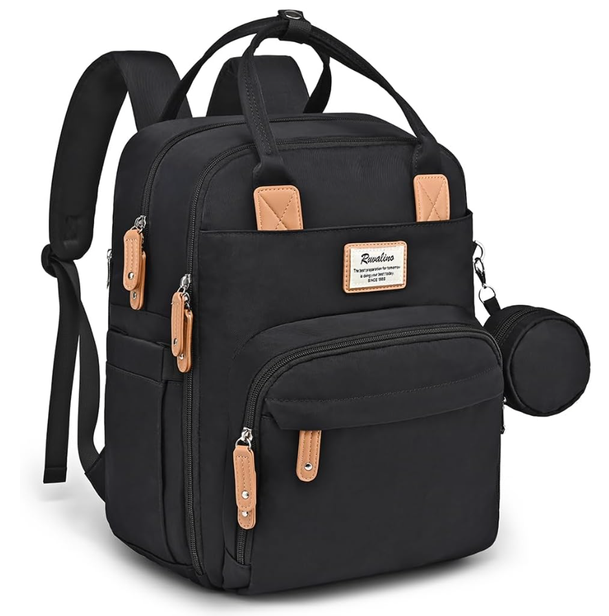 RUVALINO Diaper Bag Backpack, Multifunction Travel Pack Maternity Baby Changing Bags, Large Capacity, Waterproof, Black