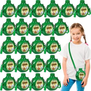 Eaasty 24 Set Jungle Safari Birthday Decorations Kids Canteens with Straps 10 oz Plastic Reusable Water Bottle Bulk for Zoo Animal Theme Birthday Party Decorations Camo Camping Adventure Supplies