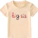 Big Sister Shirt for Toddler Baby Girl Embroidered Big Sis Announcement T-Shirt Gift Sibling Reveal Top Outfit (18-24 Months, Beige)
