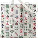 Retro Canvas Tote Bags for Women, Mahjong Gifts, Gifts for Mahjong Lovers