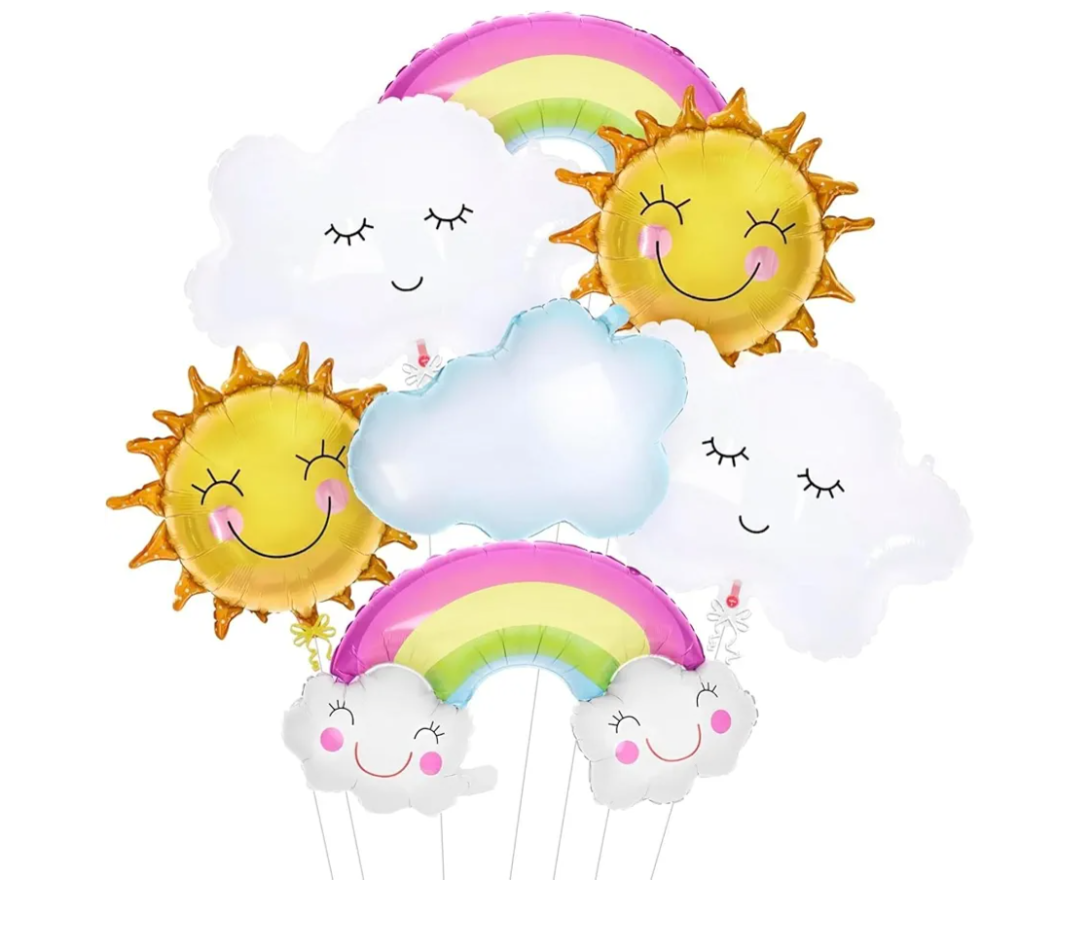 6 pieces of cloud balloon decoration 26 inch smiling cloud rainbow aluminum film balloons, suitable for parties, outdoor activities, and home decoration