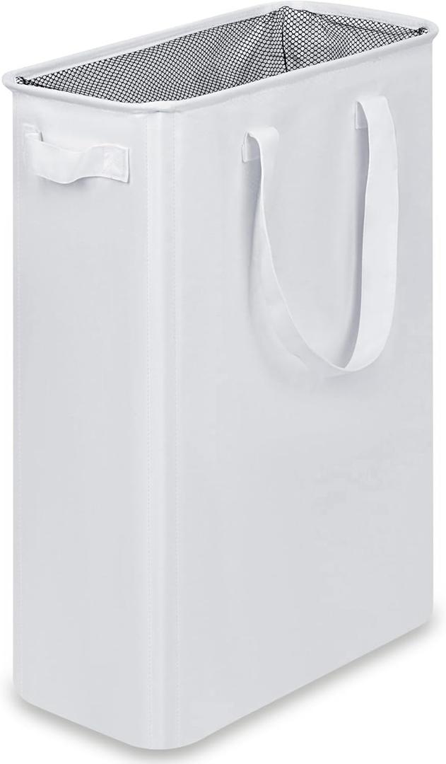 efluky Slim Laundry Basket, Narrow Laundry Hamper with Handles, Collapsible Dirty Clothes Hamper, Tall Laundry Bin for Laundry Room, Dorm and Bedroom, 12.7 Gallons(48L) White