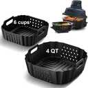 HOMELYLIFE Air Fryer Silicone Liners for Ninja Crispi FN101GY/FN101SG/FN101ST, Big Liner for 4 QT Glass Container & Small Liner for 6 Cups Glass Container, 2 Pcs Reusable Non-Stick Basket Accessories